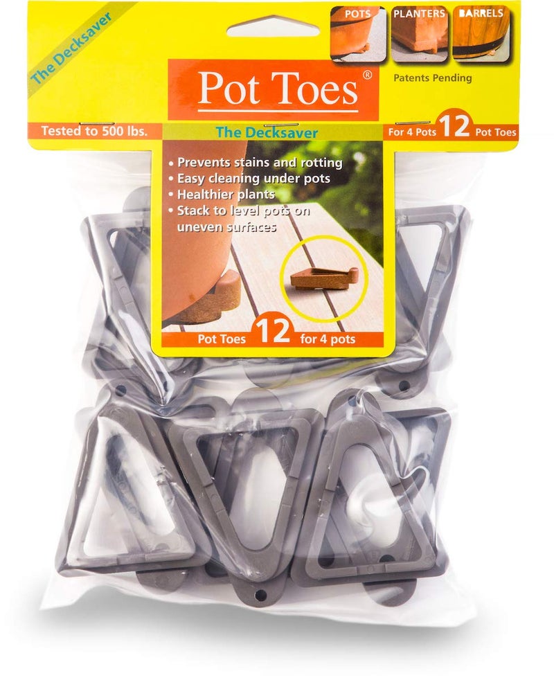 Bosmere Pot Toes  Plant Pot Risers for Indoor and Outdoor  Prevent Stains and Rotting on Wood  Cement  and Tile - Dark Gray (Pack of 12) - Image 1